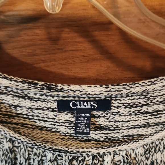 Chaps Black and White Crew Neck Sweater - Picture 2 of 4